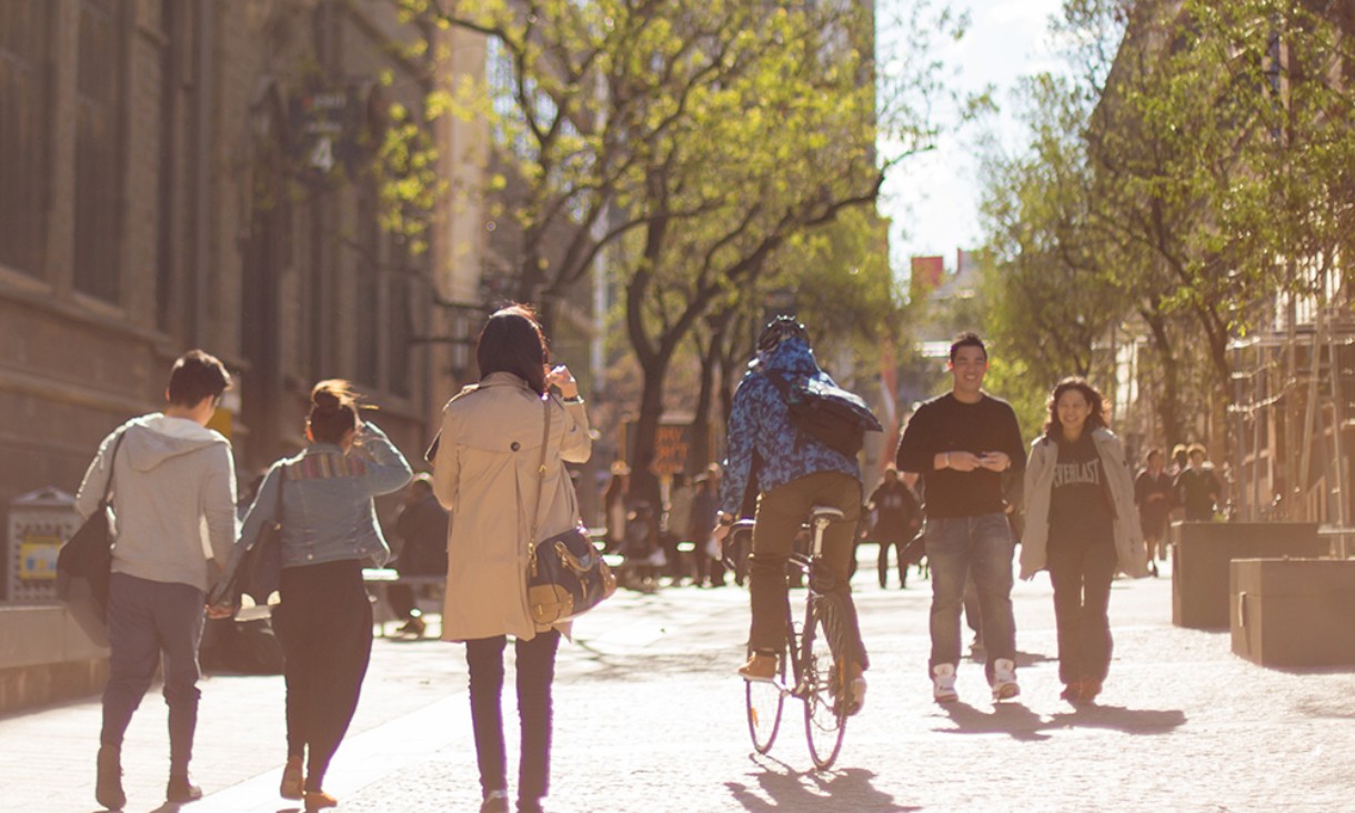 Students walking down bowen street