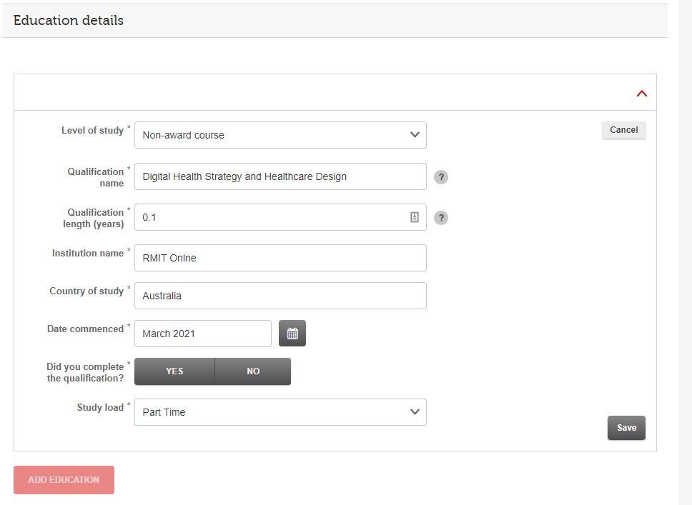 Screenshot of the apply for credit process