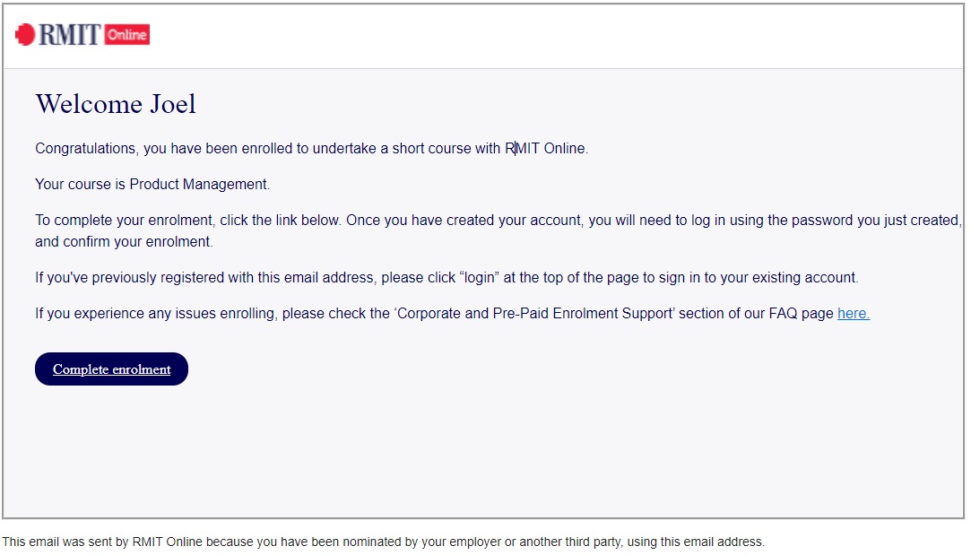 Screenshot of enrollment instructions example