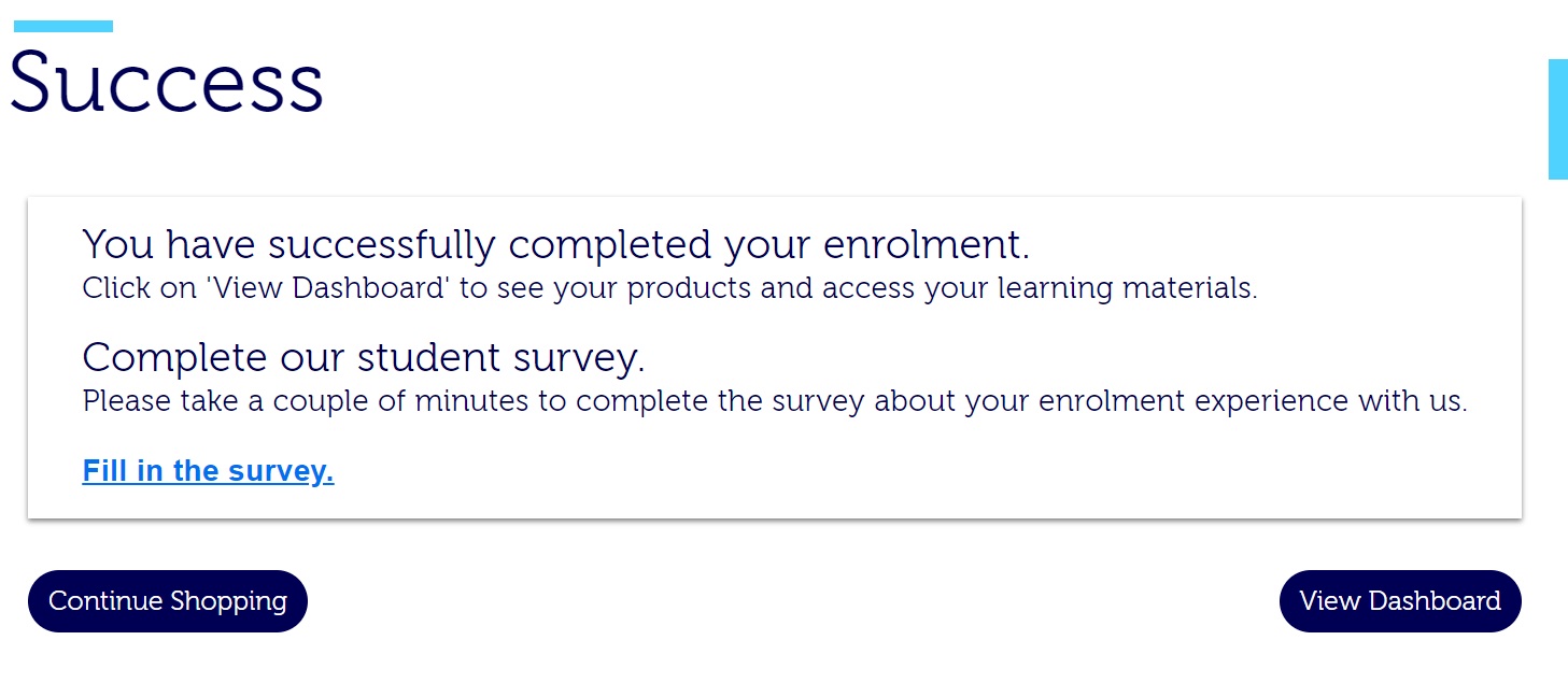 Screenshot of the enrolment complete page