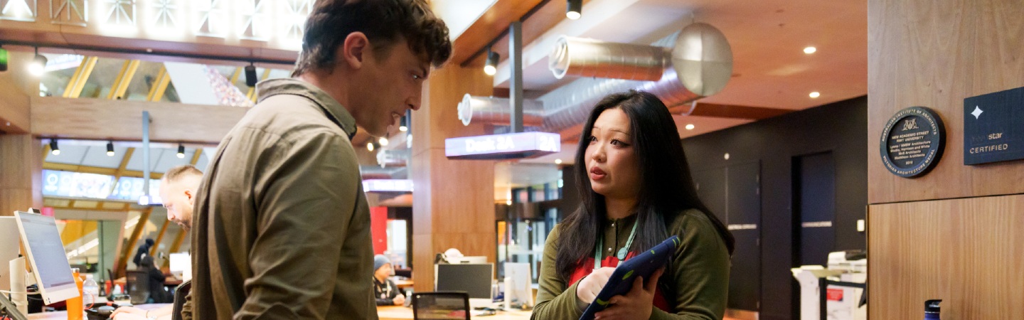 RMIT Career Connect staff speaking to a student